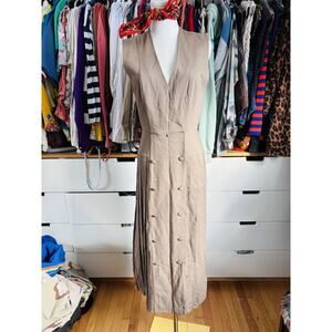 Vintage 90s LAURA ASHLEY TAN JUMPER MAXI BUTTON DRESS Size 4 XS S